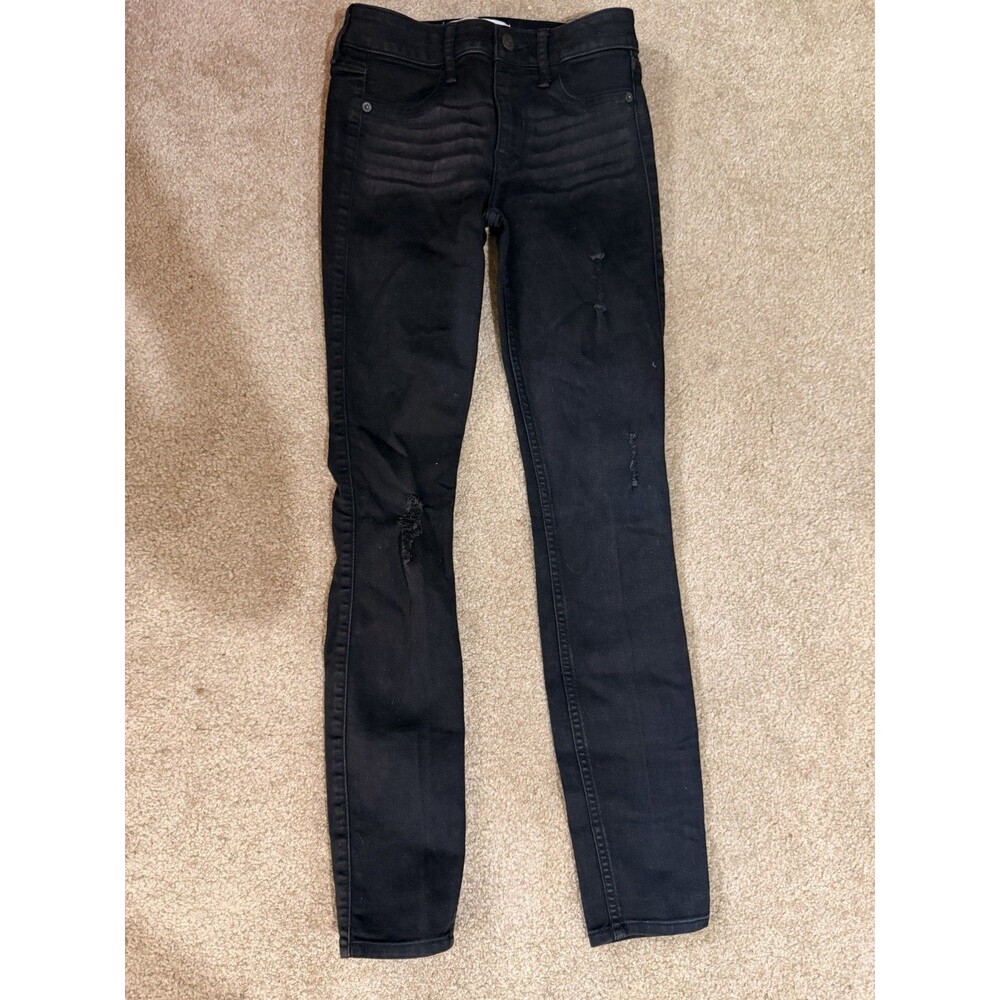 Womens Abercrombie & Fitch Black Jeans Legging Lightly Distressed Size 0/25R